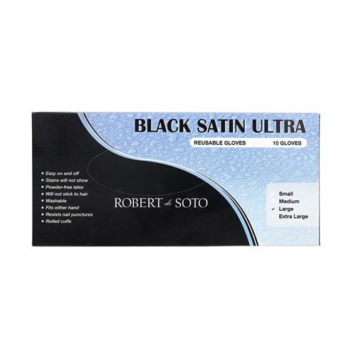 Robert de Soto Black Satin Reusable Gloves Large 10pk