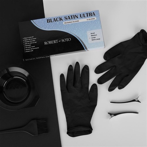 Robert de Soto Black Satin Reusable Gloves Large 10pk