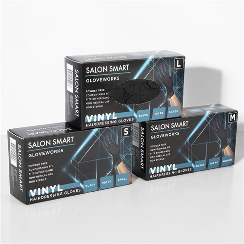Salon Smart Vinyl Gloves Black Medium 100pk