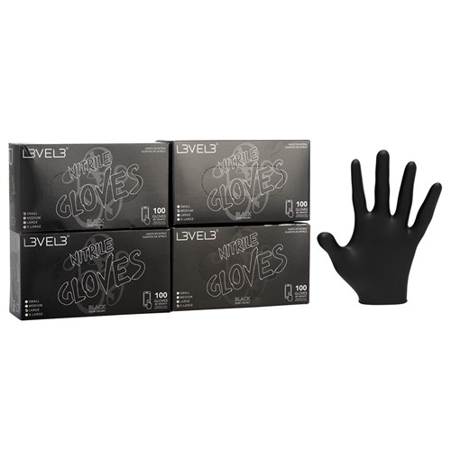 L3VEL3 Nitrile Gloves Black Large 100pk