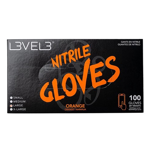 L3VEL3 Nitrile Gloves Orange Large 100pk